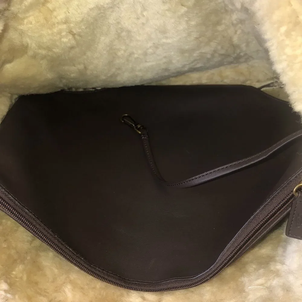 UGG Large Plum & Ivory Leather Shearling Sheepskin Tote Bag MINT CONDITION